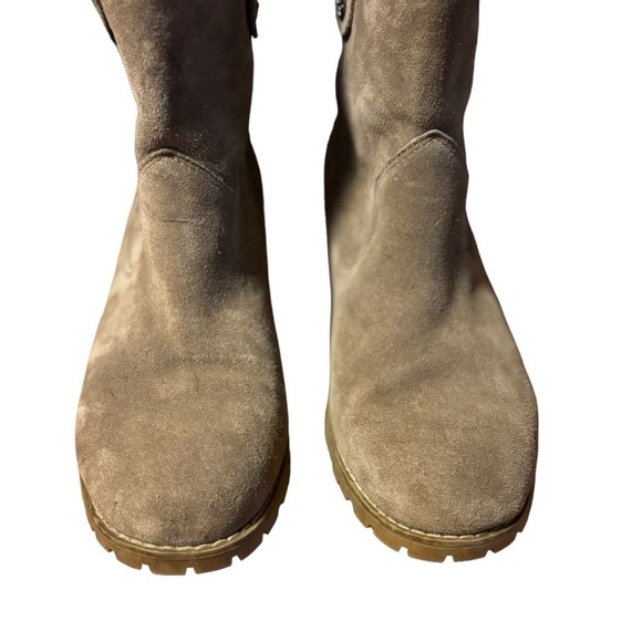 Bjorndal Aspen Boots Size 8 Gray Suede Ankle Boots Sherpa Trim Pull On Lug Sole - Picture 8 of 12